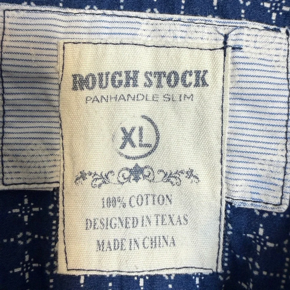 Rough Stock Panhandle Slim Mens XL Blue Geometric Cotton Button Up Shirt Western - Picture 2 of 11
